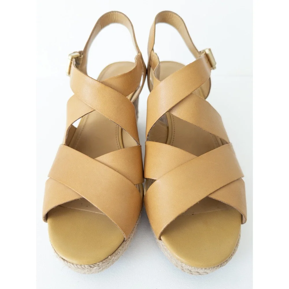 Franco Sarto Kelsy Wedge Sandals Womens 9M Tan Leather Cork Espadrille Boho